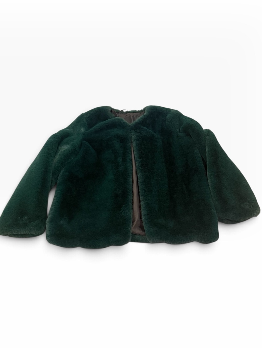 River Island Green Faux Fur Cropped Coat Women’s Small Emerald Plush Jacket